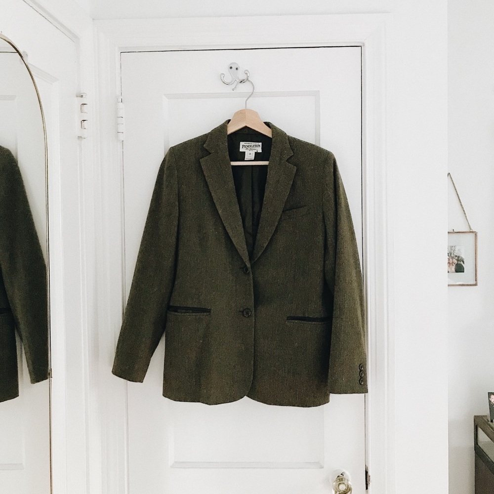 VINTAGE Pendleton Olive Green Tweed Blazer